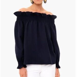 XS Tuckernuck Marguerite Navy Off-Shoulder Top